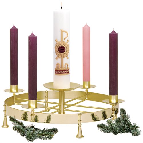 Advent Wreath, Table Model Brass 2 tones 7.25'' Ht. x25'' D.