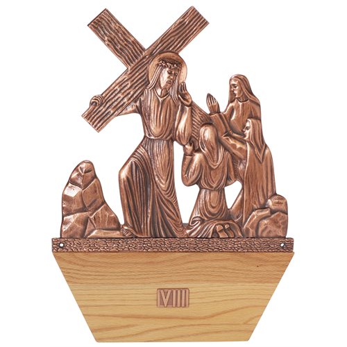 Chemin de croix en bronze et bois 24'' x 17'', 14 stations
