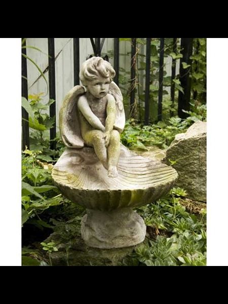 Fiber Stone Outdoor Meditating Birdbath Angel, 17" (43 cm) H Fiber Stone Outdoor Meditating Birdbath Angel, 17" (43 cm) H